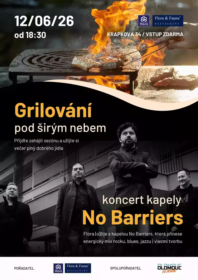 Grilování pod širým nebem a koncert kapely No Barriers