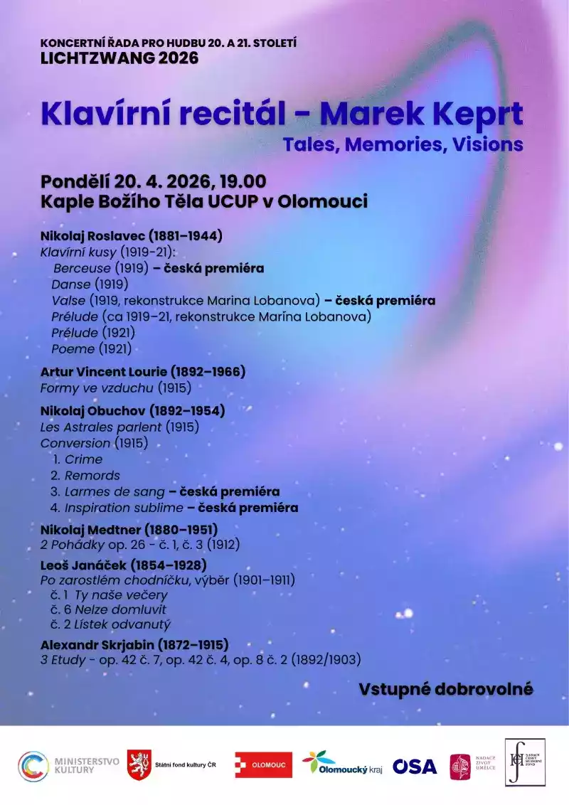Lichtzwang 2026: MAREK KEPRT - KLAVÍRNÍ RECITÁL TALES, MEMORIES, VISIONS