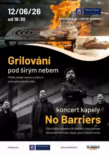 Grilování pod širým nebem a koncert kapely No Barriers