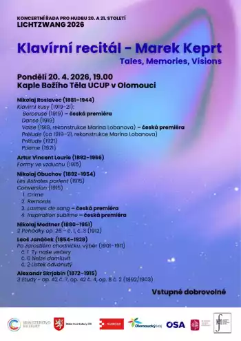 Lichtzwang 2026: MAREK KEPRT - KLAVÍRNÍ RECITÁL TALES, MEMORIES, VISIONS